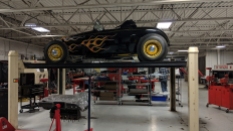1932 Ford on a lift in the Chassis/Drivetrain Lab